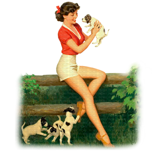 Vintage pin up and puppies - zdarma png