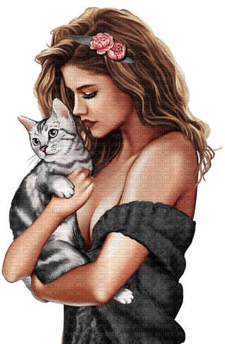 Woman, cat. Leila - ingyenes png