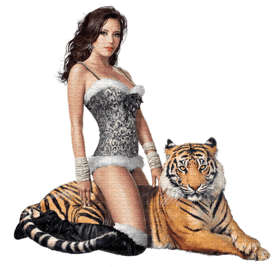 woman with tiger bp - png ฟรี