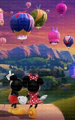 multicolore image encre montgolfière fantaisie ballon dirigeable arc de ciel Minnie Mickey Disney edited by me - bezmaksas png