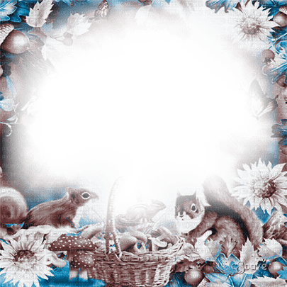 soave frame autumn flowers  leaves squirrels blue - nemokama png