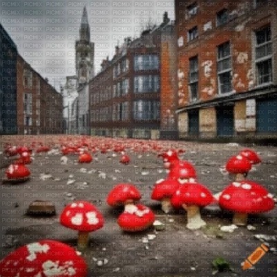 Abandoned City with Mushrooms - gratis png