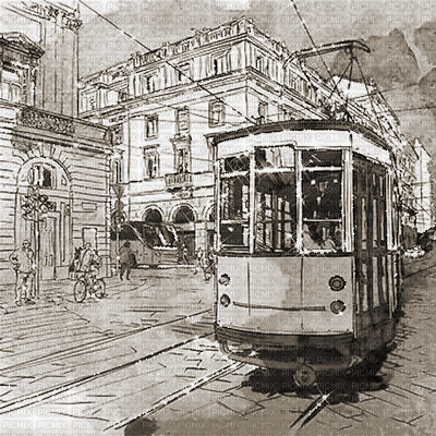 kikkapink sepia background city tram vintage - Gratis geanimeerde GIF