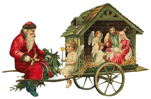 Père Noël avec une crèche - ücretsiz png