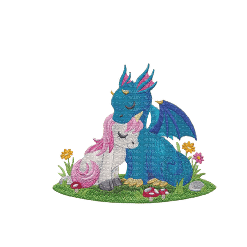 Mignon dragon et licorne - kostenlos png