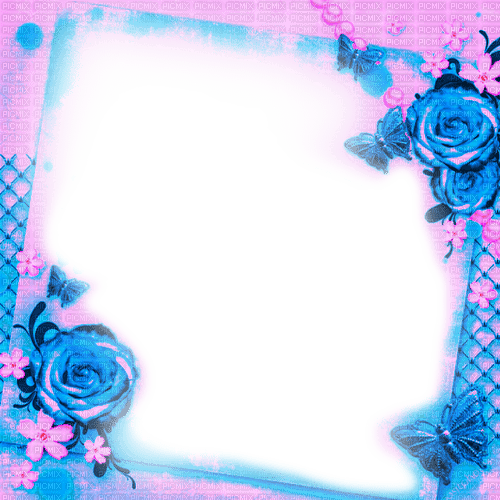 Pink/Blue Roses Frame - By KittyKatLuv65 - PNG gratuit