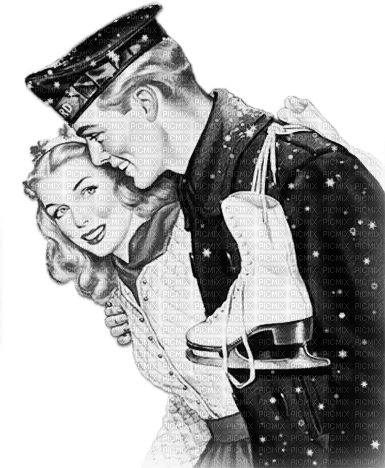 soave couple vintage  skating ice winter - PNG gratuit