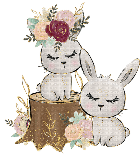 kikkapink  couple bunnies flowers roses - kostenlos png