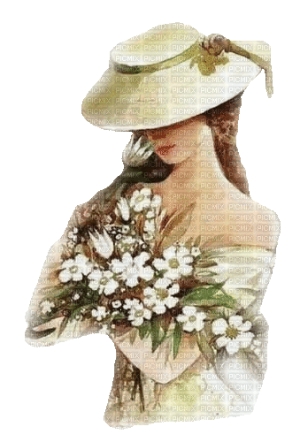 Frau, weiss, Blumen, Vintage - Besplatni animirani GIF