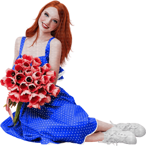 Woman with tulips. Spring. Easter. Leila - bezmaksas png