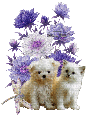 fleurs avec animaux - GIF animé gratuit