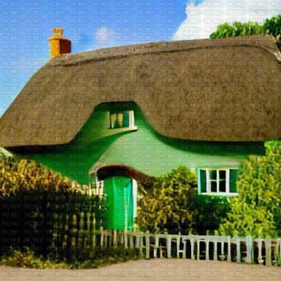 Green Cottage with Thatched Roof - png gratis