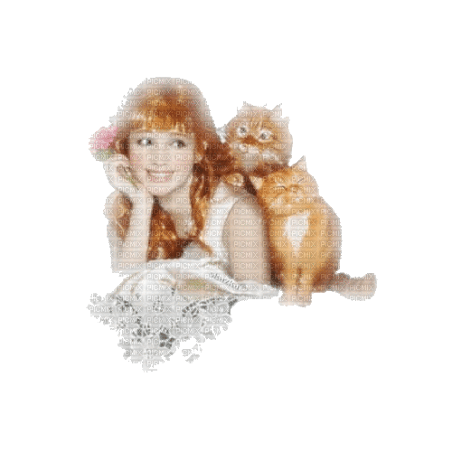 Девочка с котиками - Бесплатни анимирани ГИФ