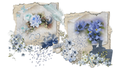 Beige blue white flowers deco [Basilslament] - png gratis