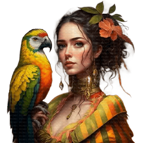 Женщина с попугаем - png gratis