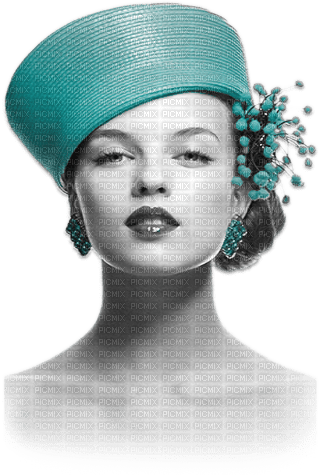 soave woman fashion autumn hat black white  teal - 免费PNG