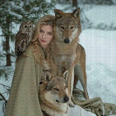 woman with wolf bp - png ฟรี