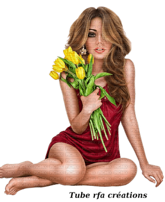 rfa créations - Femme aux tulipes jaunes - Free PNG