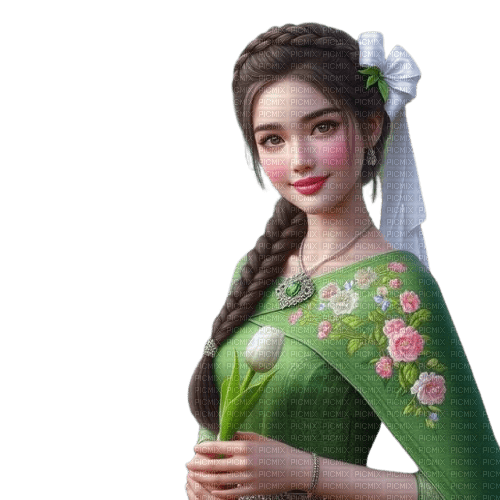 asian woman green pink - бесплатно png