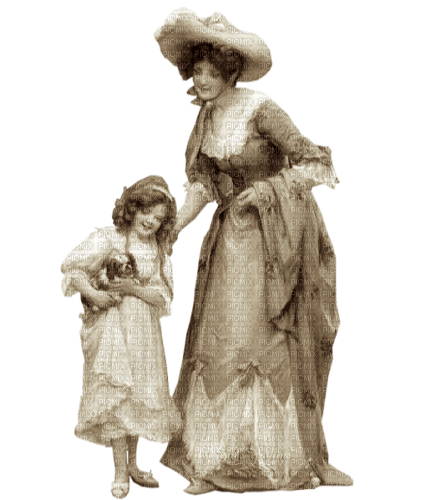 Vintage Woman and child  beige - PNG gratuit