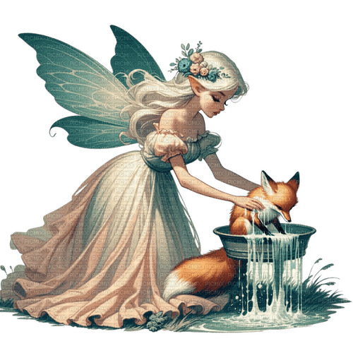 springtimes fantasy fairy and fox - kostenlos png