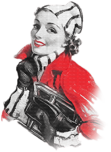 soave woman vintage winter black white red - Free PNG