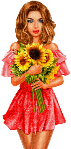 Woman And Sunflowers - png ฟรี