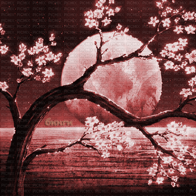 Y.A.M._Japan landscape background red - GIF animado grátis