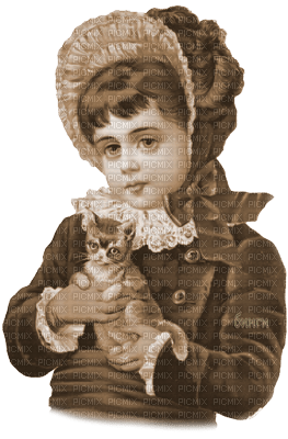 Y.A.M._Vintage Winter cat girl sepia - δωρεάν png
