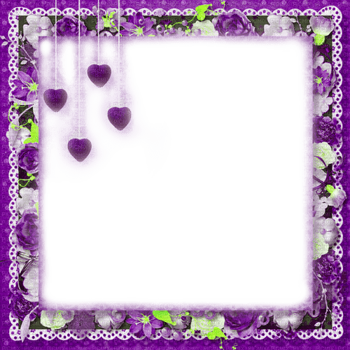Purple.Flowers.Hearts.Frame - By KittyKatLuv65 - png ฟรี