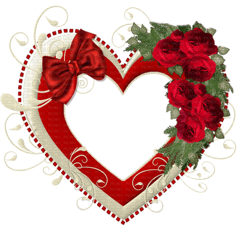 Frame heart red gold flowers - png gratuito