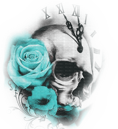 soave deco gothic skull  black white teal - kostenlos png