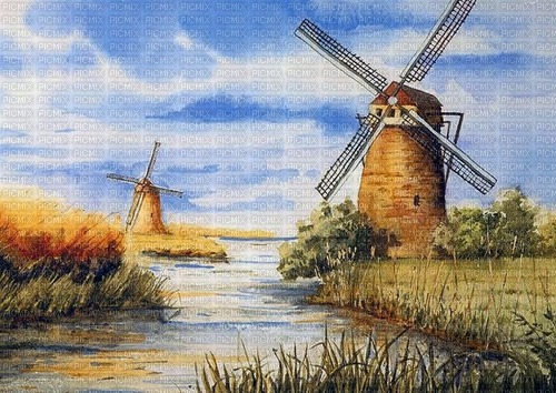 Mühlen, Landschaft, Hintergrund, Landscape - фрее пнг