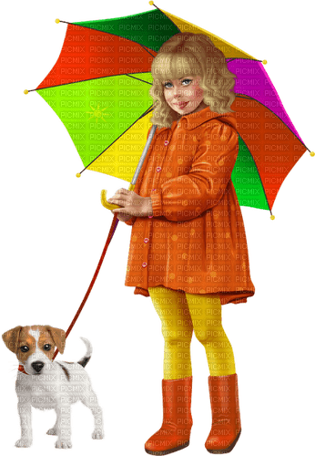 Children. Girl with an umbrella. Autumn. Rain. - Free PNG