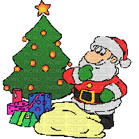 Santa putting Gifts under the Tree Animation - GIF animasi gratis