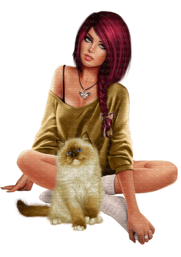 Woman with her cat. Leila - nemokama png