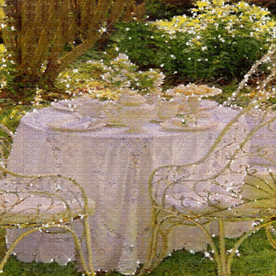 kikkapink background garden table painting gif tea - GIF animé gratuit