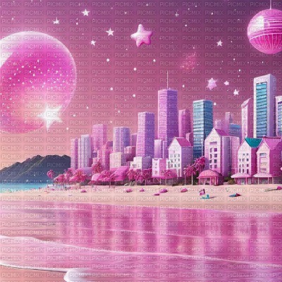 Kawaii Pink Cityscape and Beach - фрее пнг