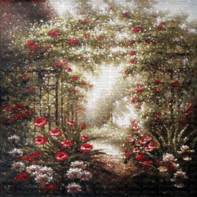 fondo  jardin rosas rojas gif dubravka4 - GIF animado grátis