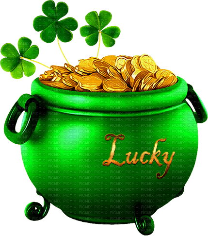 Pot Of Gold.Clovers.Text.Lucky.Green.Gold - 無料png