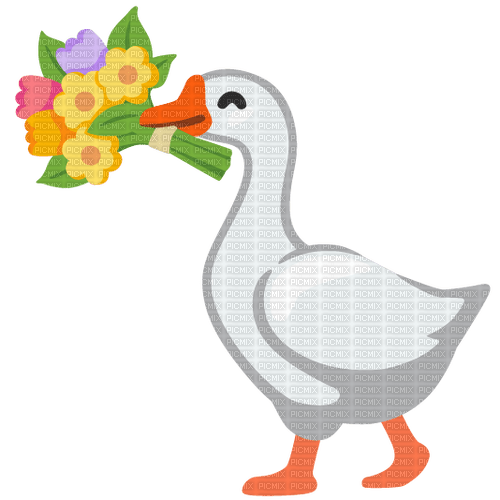 Emoji Kitchen goose with bouquet of flowers - zdarma png