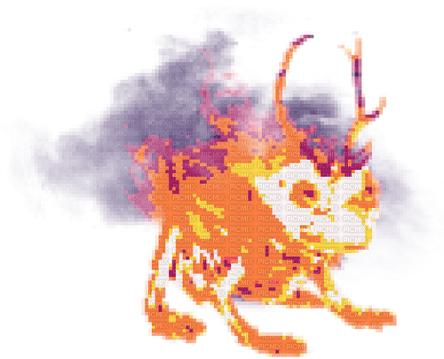 Pixel art horror skeleton frog on fire demon - zdarma png