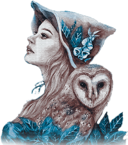 soave woman bird owl fantasy blue brown - png grátis