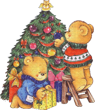 Christmas tree and Bears - GIF เคลื่อนไหวฟรี