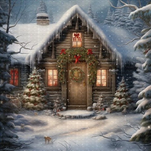 christmas cabin snow winter background - 免费PNG