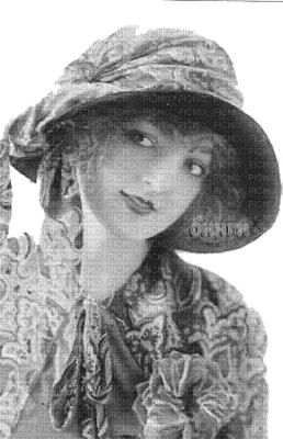 Y.A.M._Vintage Lady woman hat black-white - zdarma png