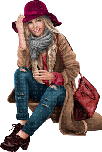 Woman Hat Bag Jeans Beige - Bogusia - PNG gratuit