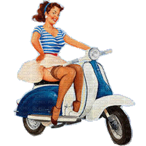 woman with motor scooter bp - Gratis geanimeerde GIF