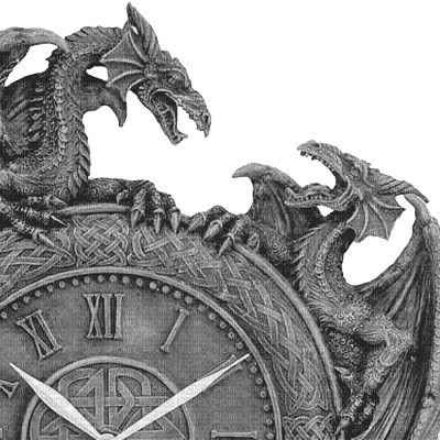Y.A.M._Gothic fantasy dragons black-white - Free PNG