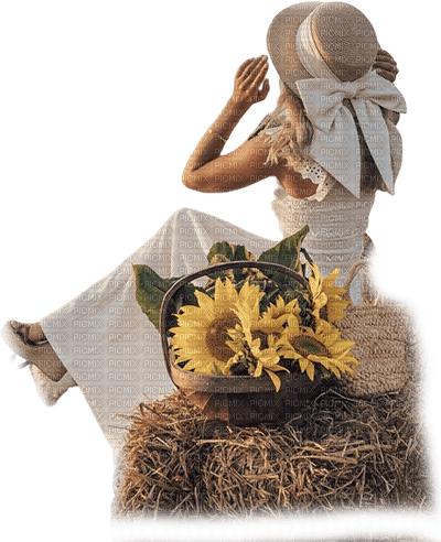 kikkapink woman summer sunflowers - безплатен png